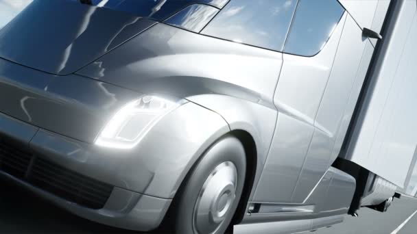 3d 모델의 미래 전기 트럭 이 다리에 있다. 전기 자동차. 현실적 인 4k 애니메이션. — 비디오