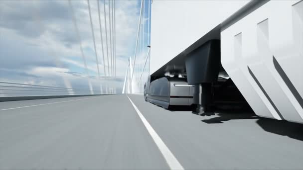 Modèle 3D de camion électrique futuriste sur le pont. Voiture électrique. Animation réaliste 4k. — Video