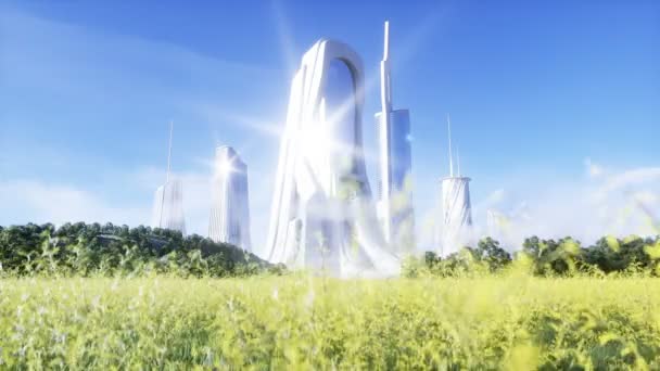 Ville futuriste. Concept futur. Vue aérienne. Animation réaliste 4k. — Video