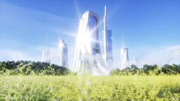 Futuristické město. Budoucí koncept. Letecký pohled. Realistická animace 4k. — Stock video