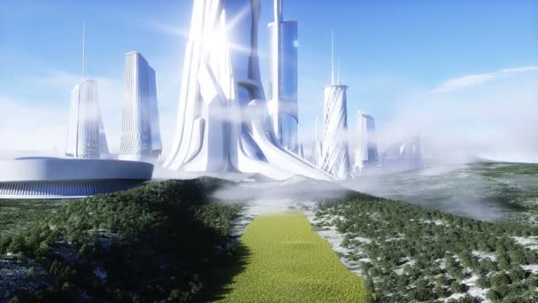 Ciudad futurista. Concepto futuro. Vista aérea. Animación realista 4k . — Vídeo de stock