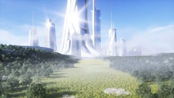 Ciudad futurista. Concepto futuro. Vista aérea. Animación realista 4k . — Vídeo de stock