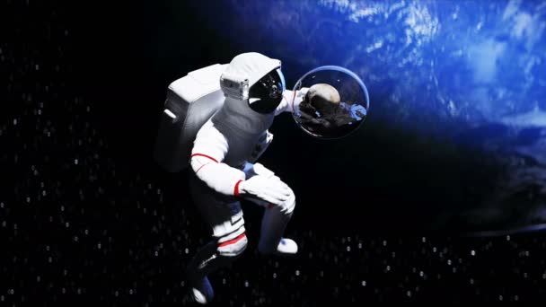 Astronauta y cráneo humano en el espacio exterior en esfera de vidrio. Concepto de Apocalipsis. renderizado 3d . — Vídeos de Stock