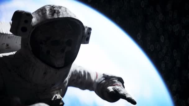 Мертвий астронавт у космосі. Кадвер. 3D візуалізація . — стокове відео