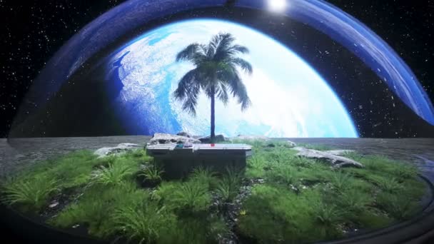 Basis, Labor auf dem Mond. Baum auf dem Mond. 3D-Darstellung. — Stockvideo