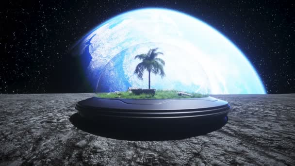 База, лабораторія на Місяці. Дерево на Місяці. 3D візуалізація . — стокове відео