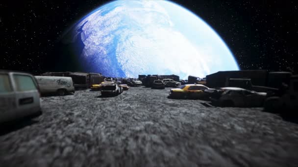 Volcado de autos en la luna. Concepto de ecología. renderizado 3d . — Vídeos de Stock