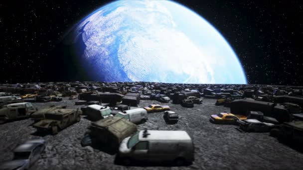 Discarica di auto sulla luna. Il concetto di ecologia. rendering 3d . — Video Stock