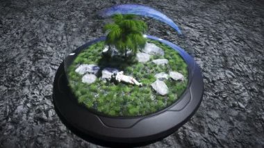 Astronot ay vahasında aylak aylak dolaşıyor. 3d oluşturma.