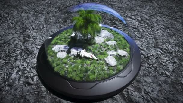 Astronot diam di oasis bulan. Rendering 3d. — Stok Video