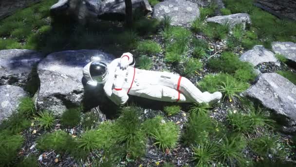 Astronot diam di oasis bulan. Rendering 3d. — Stok Video