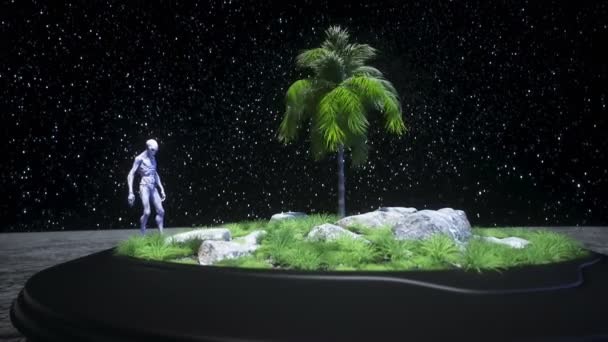 Alien sur la lune dans l'oasis. Concept Ufo. Rendu 3d. — Video