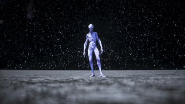 Aydaki uzaylı. Ufo konsepti. 3d oluşturma.