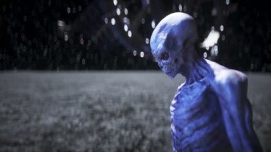 Aydaki uzaylı. Ufo konsepti. 3d oluşturma.