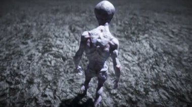 Aydaki uzaylı. Ufo konsepti. 3d oluşturma.