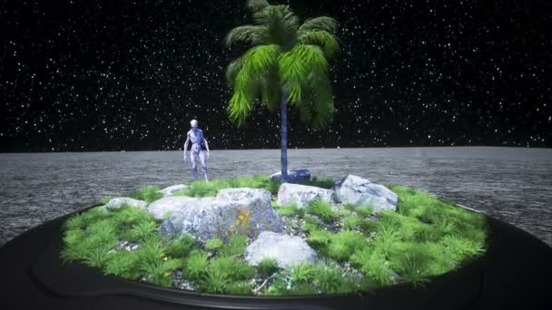 Vaha 'da Ay' da bir uzaylı. Ufo konsepti. 3d oluşturma. — Stok video