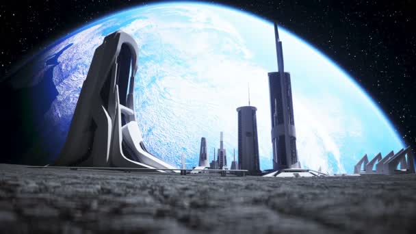 Місто на Місяці, база, колонія. 3D візуалізація . — стокове відео