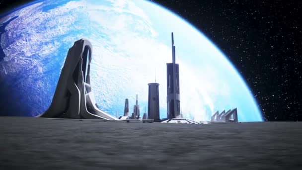 City on the moon, base, colony. 3d rendering. — Stock Video
