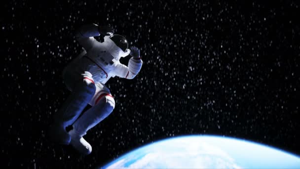 Lewitacja astronautów w kosmosie. Realistyczna animacja 4k. — Wideo stockowe