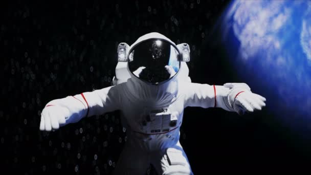 Levitación de astronautas en el espacio. Animación realista 4k . — Vídeo de stock