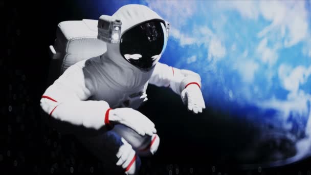 Levitación de astronautas en el espacio. Animación realista 4k . — Vídeo de stock