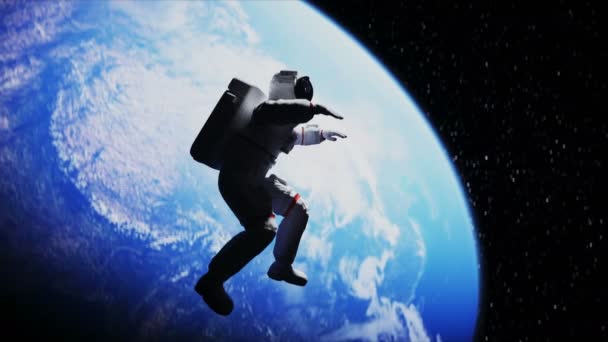 Uzayda astronot havalanması. Gerçekçi 4k animasyonu. — Stok video