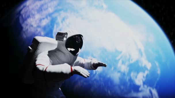 Levitación de astronautas en el espacio. Animación realista 4k . — Vídeo de stock