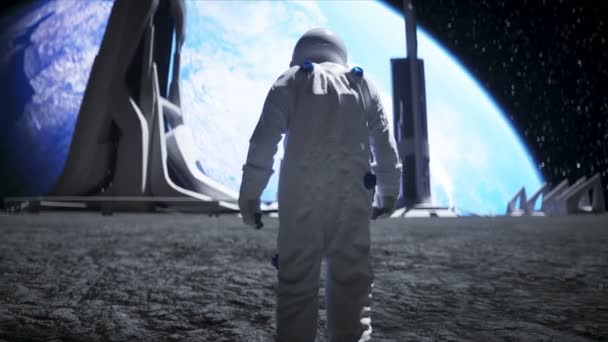 L'astronauta sulla luna resta inattivo. Animazione realistica 4k . — Video Stock