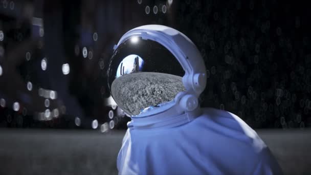 Astronauta na Księżycu pozostaje bezczynny. Realistyczna animacja 4k. — Wideo stockowe