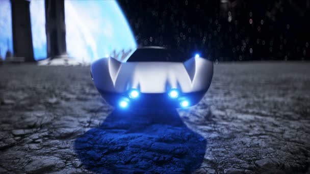 Coche volador en la ciudad en la luna, base, colonia. renderizado 3d . — Vídeos de Stock