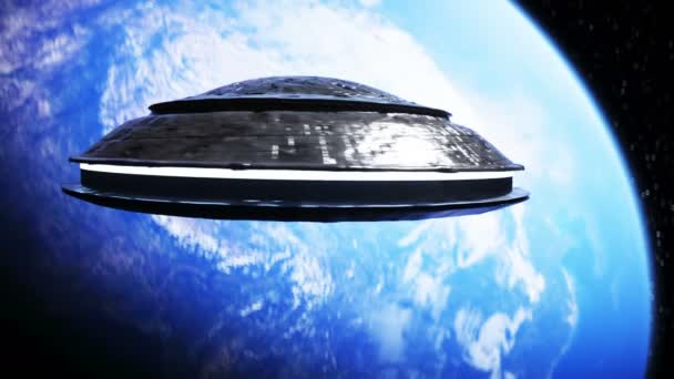 UFO in de ruimte. Realistische 4k animatie. — Stockvideo