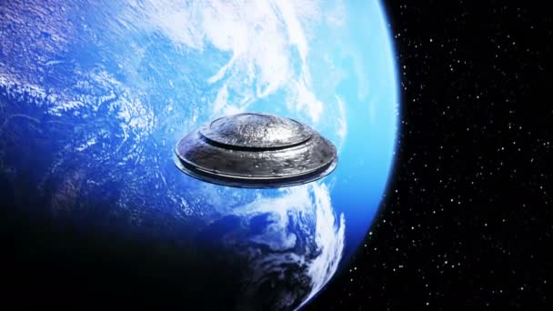 UFO w kosmosie. Realistyczna animacja 4k. — Wideo stockowe
