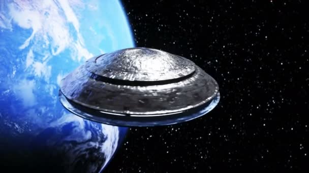 UFO in de ruimte. Realistische 4k animatie. — Stockvideo