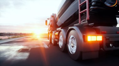 Beton karıştırıcı kamyon otoyolda. Çok hızlı sürüyorsun. İnşaat ve ulaşım konsepti. 3d oluşturma.