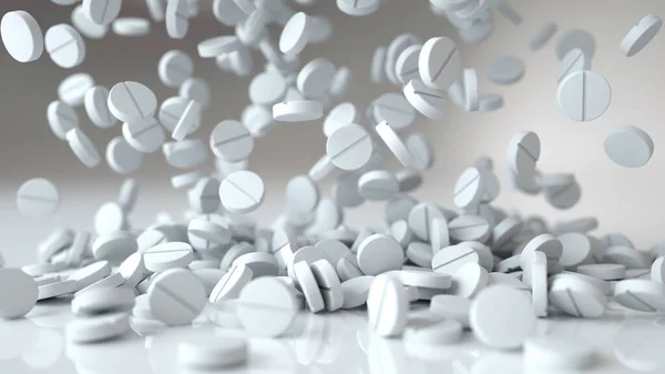 Cădere pastile, tablete. Conceptul medical. Redare 3d . — Fotografie, imagine de stoc