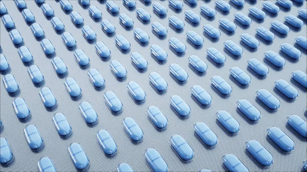 tablets and pills packed. Medical concept, background. 3d rendering.