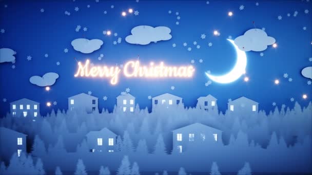 圣诞节纸平面动画。新年快乐，有圣诞背景。下雪了现实的4K动画. — 图库视频影像