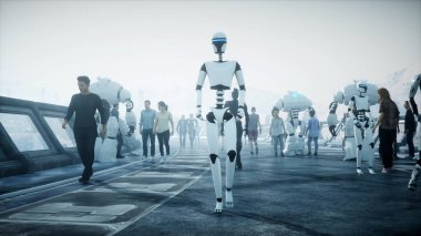 Bilim kurgu bölümündeki robot. Geleceğin kavramı... 3D görüntüleme... 3D görüntüleme.