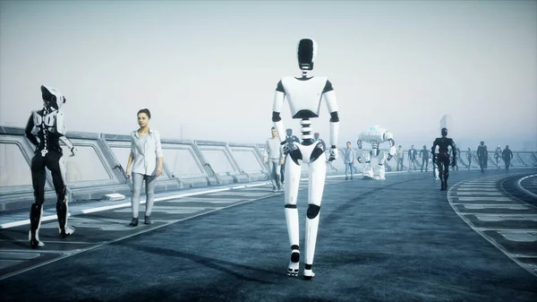 Roboten i sci fi-tonnel. Begreppet framtid.. 3D-rendering.. 3D-rendering. — Stockfoto