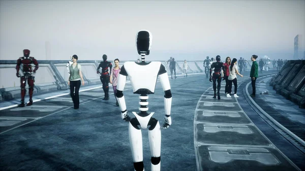 Robot v Sci fi tonnel. Koncept budoucnosti.. 3d vykreslování.. 3d vykreslování. — Stock fotografie