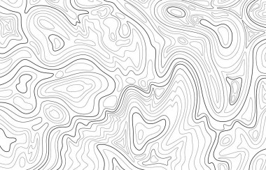 Topoğrafik haritaya benzeyen soyut bir siyah-beyaz desen. Contour çizgileri, minimalizm ve geometri. Arkaplan, tasarım, posterler, ambalaj ve modern dekoratif projeler için ideal.