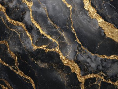 Akan altın damarları ve lüks soyut tasarımı olan sanatsal siyah mermer dokusu.
