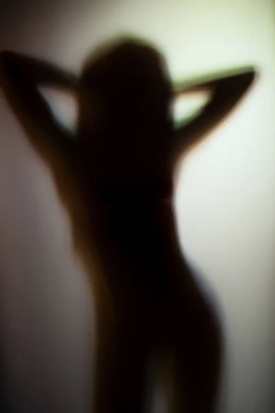 Силуэт Девушки Дневном Свете Нижнем Белье Пронзаемом Матовым Стеклом — стоковое фото