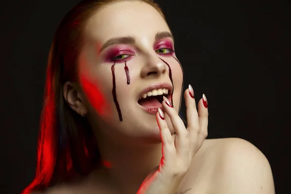 Enge Schoonheid Halloween Make Portret Van Een Mooie Rode Haar — Stockfoto