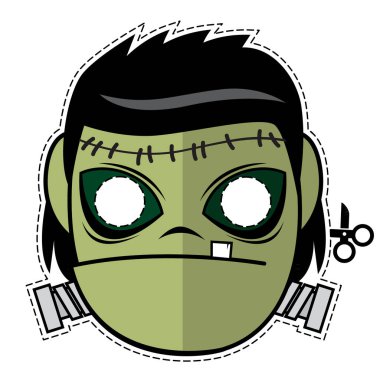 Karikatür canavar karakter kağıt maske şablon tasarımı