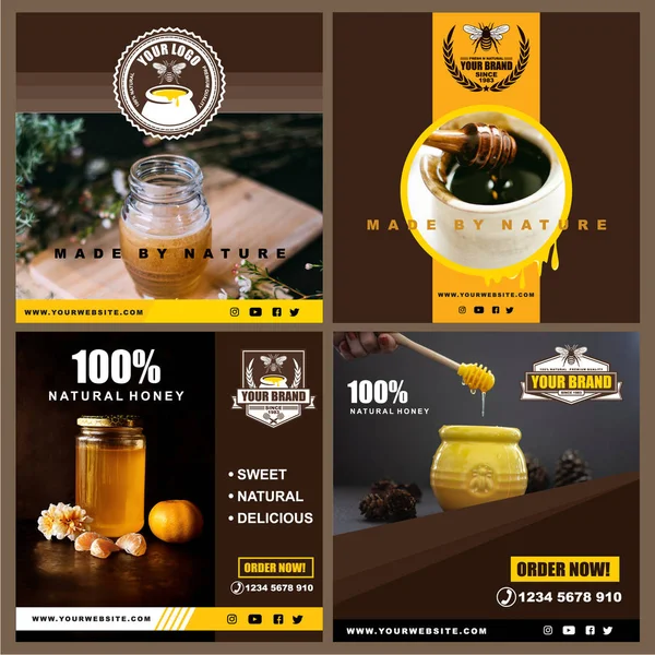 Logolar, semboller, rozetler, simgeler ve şirket bal ve bal ürünleri için sosyal medya reklam
