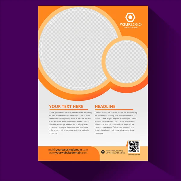 Brochure template layout design. Corporate business annual report, catalog, magazine mockup. Layout with modern orange elements and urban style photo. Creative poster, booklet, flyer or banner concept