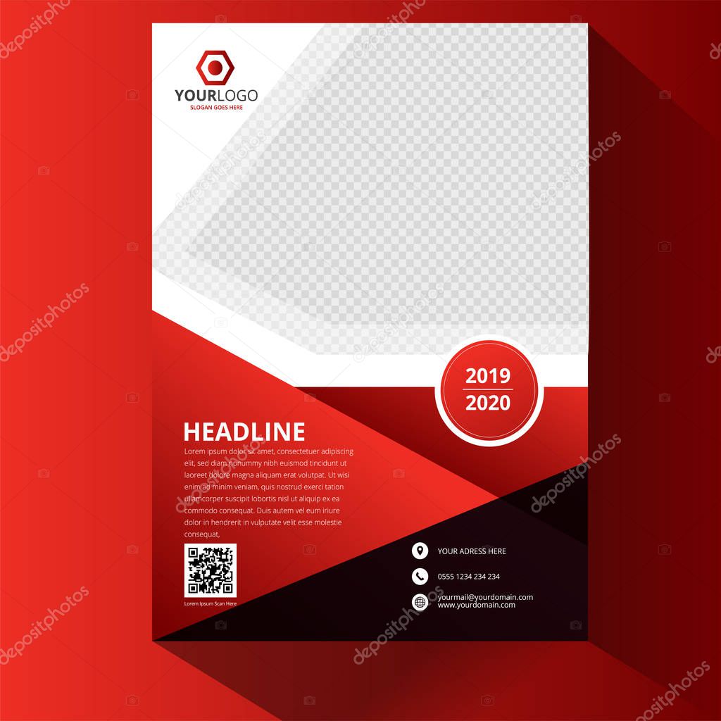 Red Corporate business annual report brochure flyer design. Leaflet cover presentation. Catalog with Abstract geometric background. Modern publication poster magazine, layout, template. A4 size