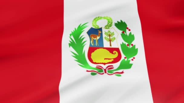 ペルーの旗を振って風現実的なペルーの旗の背景のビデオ映像です ペルー国旗のループのクローズ アップ — ストック動画