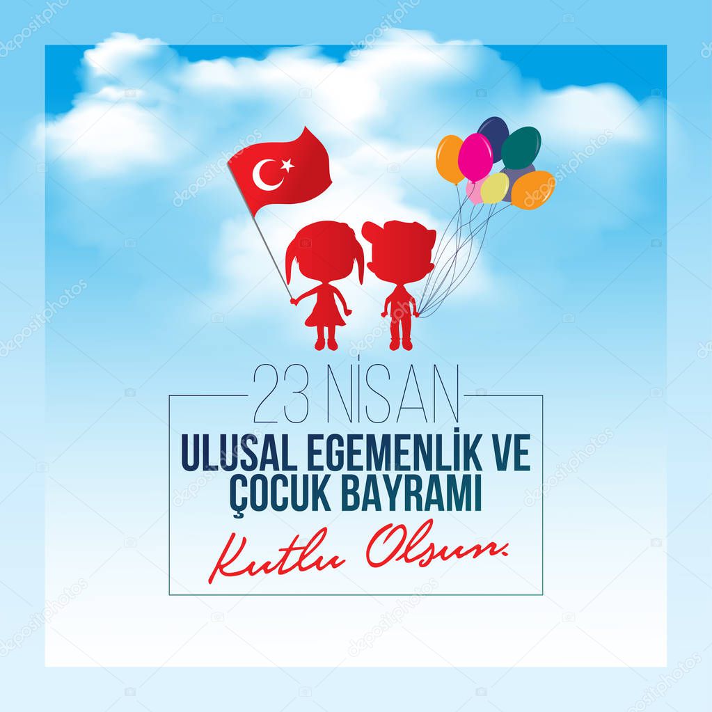 vector illustration of the cocuk bayrami 23 nisan , translation: Turkish April 23 National Sovereignty and Children's Day, graphic design to the Turkish holiday, kids icon, children logo.